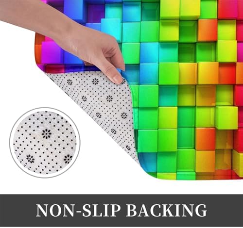 Rainbow Colorful Boxes Bath Mat Non-Slip Soft Microfiber Bathroom Rugs Washable - Image 4