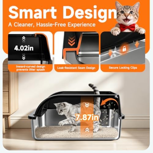 Stainless Steel High-Sided Cat Litter Box - Image 3