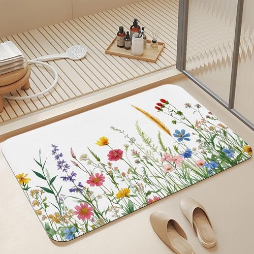 Bath Mats for Bathroom, Spring Wildflower Bathroom Rugs, Rustic Garden Floral by Unknown