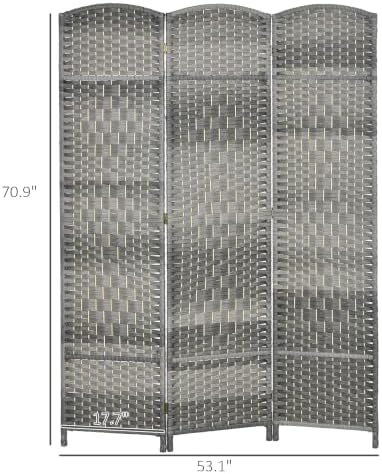 HOMCOM 3 Panel Room Divider 6 Ft Privacy Screen Hand-Woven Mixed Gray - Image 7