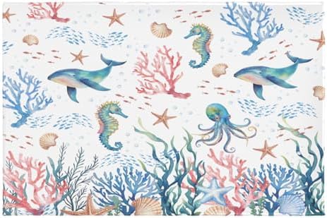 Giwawa Coastal Ocean Bath Rug Seahorse Whales Bathtub Mat Extra Absorbent by Giwawa