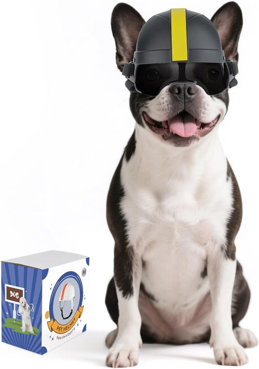 Namsan Small Dog Goggles and Helmet, Dog Motorcycle Helmet with UV Protection Sunglasses for Small Medium Breeds, Football Games Doggie Hat with Ear Holes, Adjustable, Black