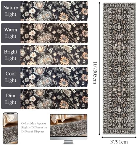 Wshable Runner Rug, Rugs for Hallway 3x10 Black Carpet - Image 2
