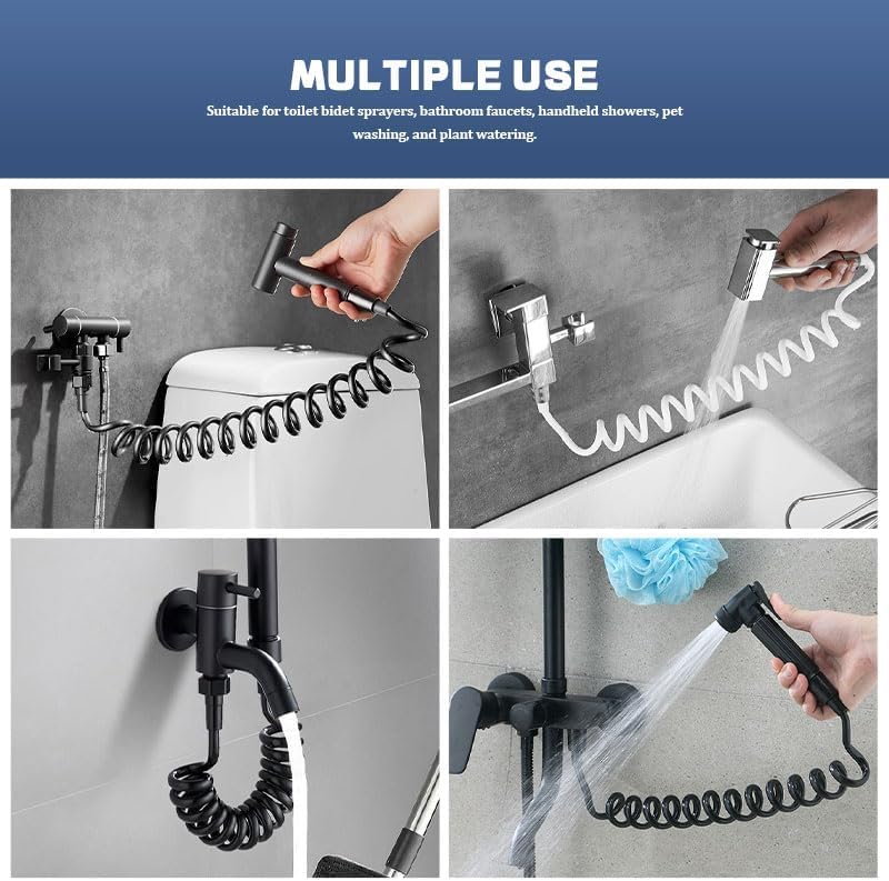 Black, Shower Hose with Telescopic Spring and Water Hose Tape - Image 4