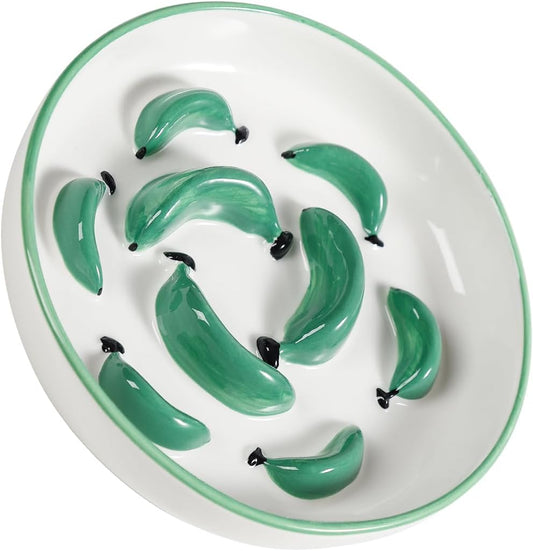 Ceramic Cat Slow Feeder Bowl - Vibrant Cat Feeding Bowl - Cute Maze Food Dish for Slow Eating - Dishwasher Safe - 6.3''W x 1.2''H - 7 OZ - Green