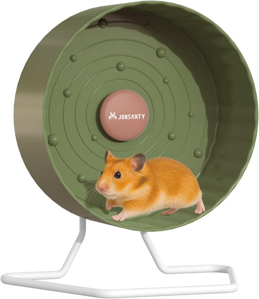 8.4" Silent Hamster Wheel, Non-Slip Track, Exercise, Release Stress, Relieve Anxiety, Adjustable Height Stand, for Syrian Dwarf Hamster, Gerbil, Mice, Other Small Medium Sized Pets, Green