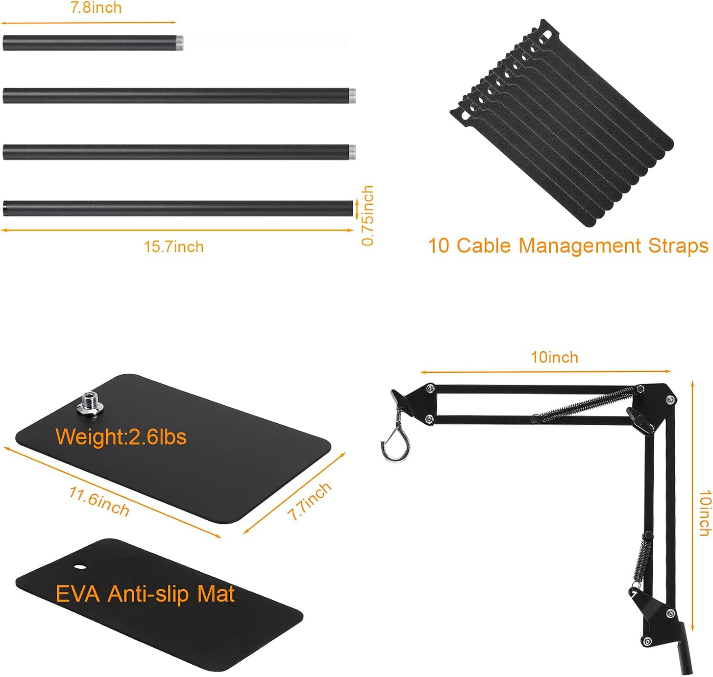 Reptile Lamp Stand Reptile Light Stand (15.7inch to 74.3inch) with 360° Adjustable Swing Arm, Heat Lamp Holder for Bearded Dragon Turtles Snake and Chicks