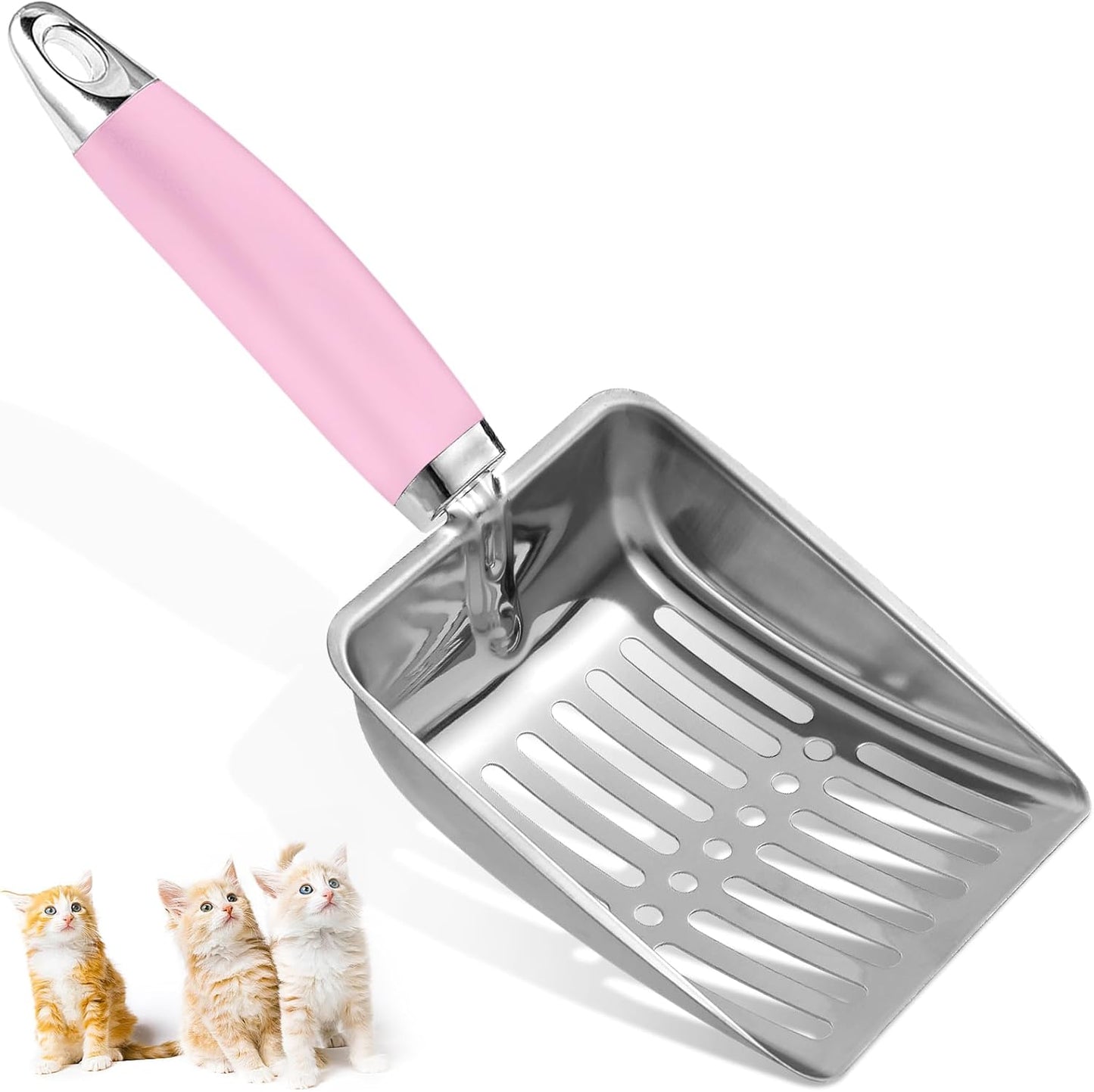 Cat Litter Scoop - Stainless Steel Metal Cat Litter Scoop-Sturdy Mesh Scooper - Mesh Shovel-Easy to Clean - Suitable for Cat Litter Box -Pink