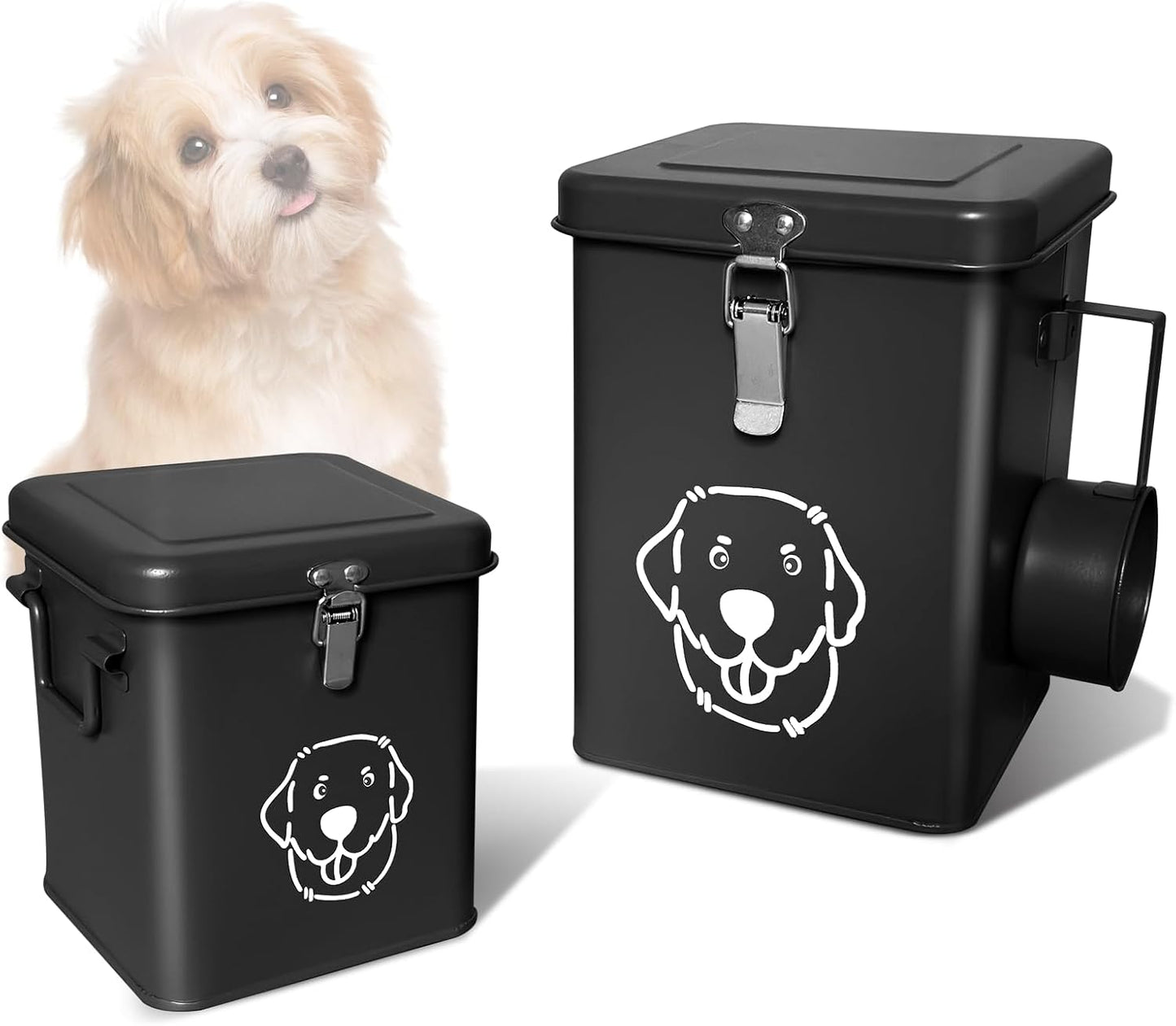 Dog Food Storage Container Airtight Dog Treat Container Pet Food Storage Containers Dog Treat Jar Tinplate Dog Treat Bin Black