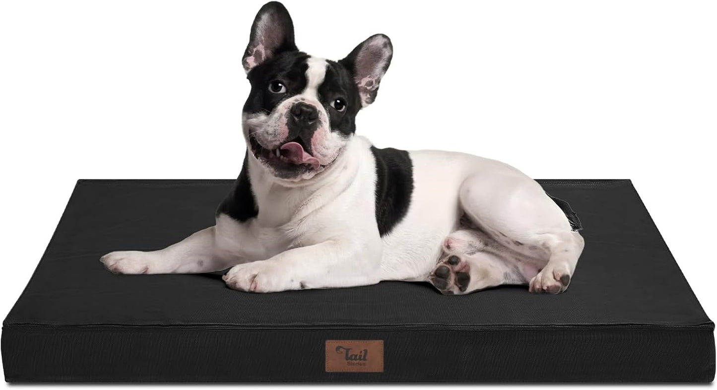 Outdoor Dog Bed for Medium Dogs, Waterproof Dog Bed for Medium Dogs Cats, Orthopedic Egg Crate Foam Pet Bed with Washable and Removable Oxford Cover, Black