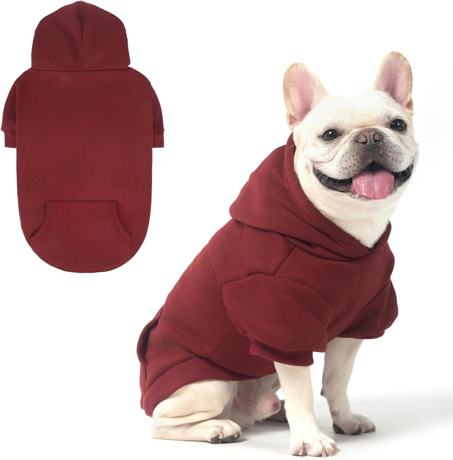 KOOLTAIL Basic Dog Hoodie - Soft and Warm Dog Hoodie Sweater with Leash Hole and Pocket, Dog Winter Coat, Cold Weather Clothes Sweatshirt for Small Medium Large Dogs Puppy Cat Boys Girls Deep Red L