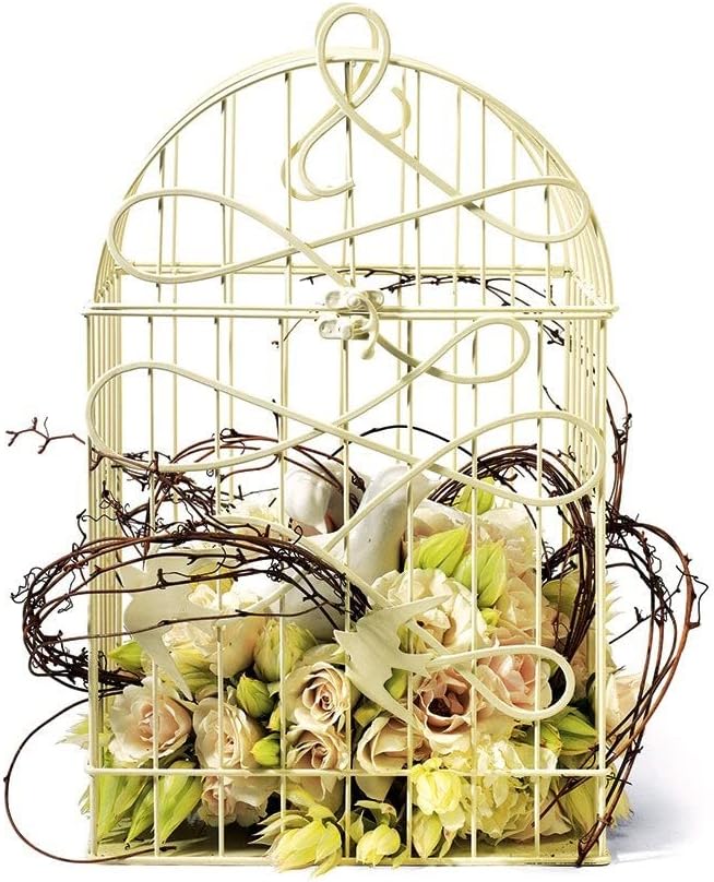 WEDDINGSTAR Ivory Modern Decorative Birdcage Wishing Well with Birds in Flight, 10" x 8" x 16 3/8" Tall (9117-79)