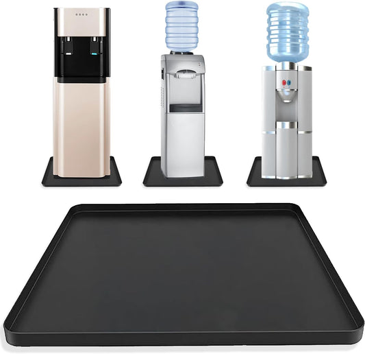 Waterproof Silicone Mat with Raised Edges 24x16 Inch, Water Cooler Mat & Countertop Protector for Hardwood Floors, Non-Slip Kitchen Appliance Pad for Pets Cats Dogs Feeding Bowls, Easy to Clean（Black）