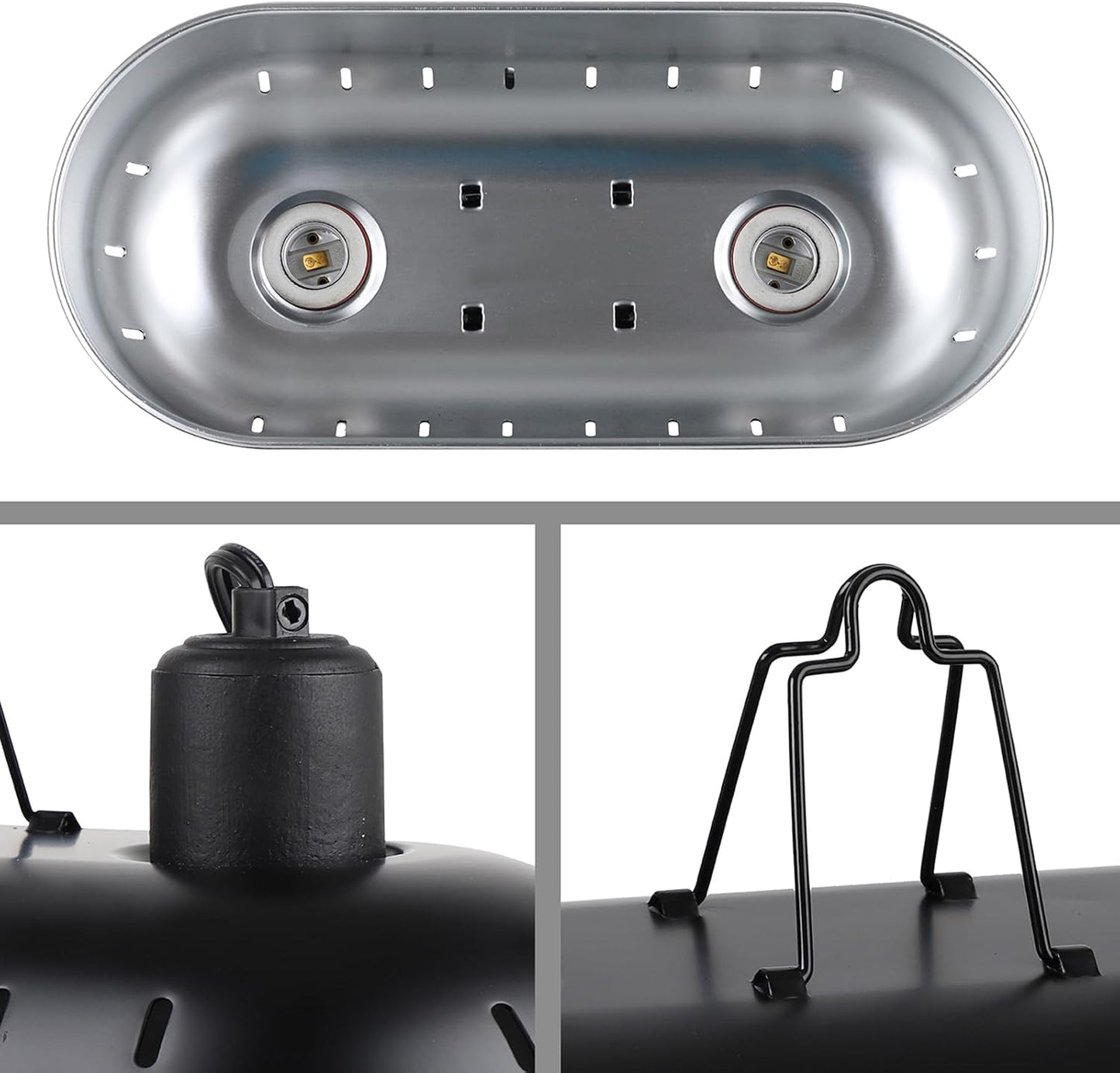 DXOPHIEX 15 inch Dual Reptile Light Fixture, Max 150W Reptile Heat Lamp with 2PCS 150W Ceramic Heat Emitter, Double Dome UVB Light Fixture for Terrarium and Tortoise Habitat