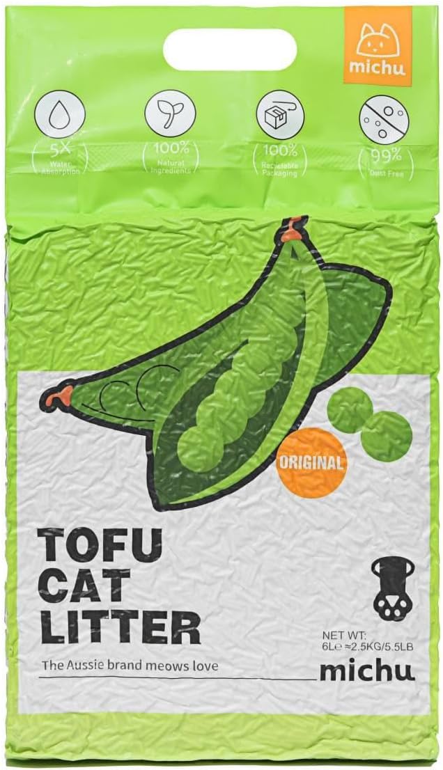 Tofu Cat Litter Natural Clumping Tofu Cat Litter, Fast Clumping and Easily Scoop-able 5.5lb/88oz 5 Scents - Original, 1 Pack