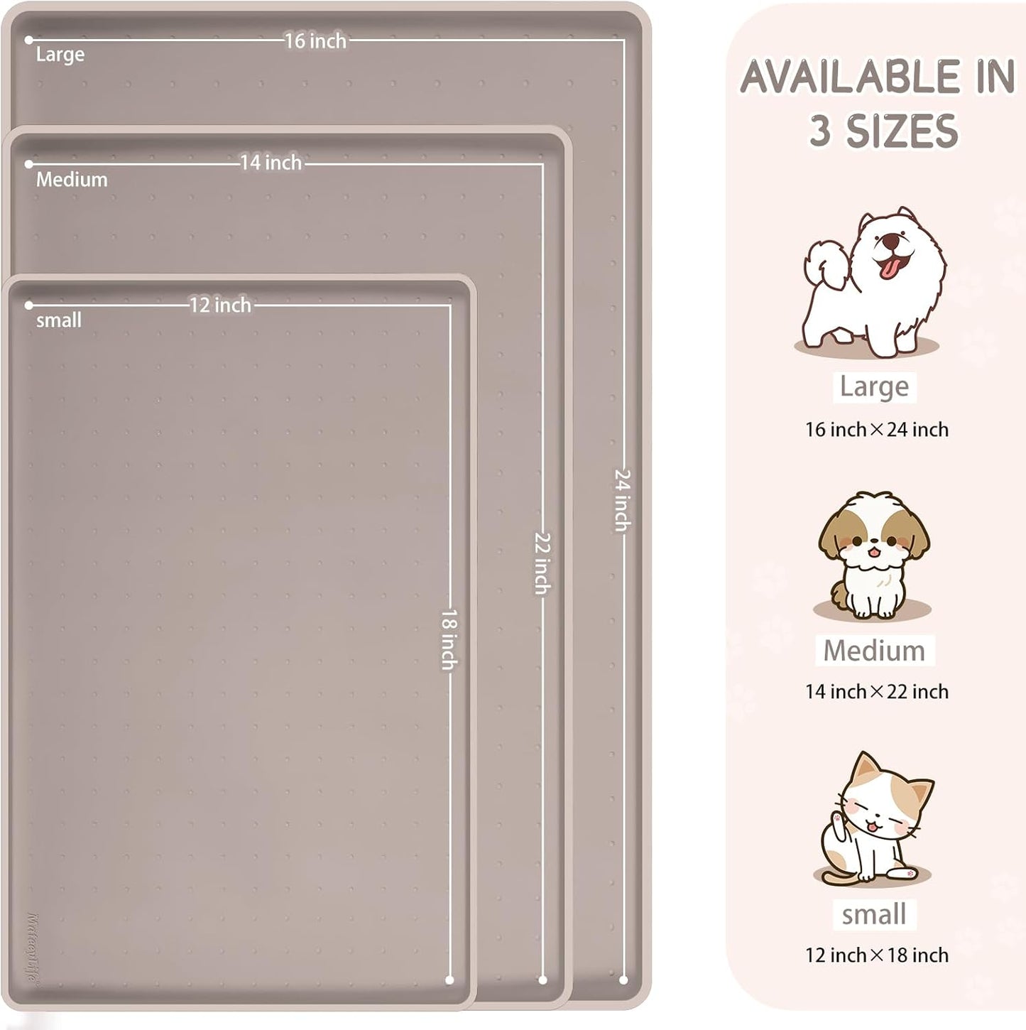 MateeyLife Silicone Cat & Dog Food Mat for Floors Waterproof, Anti-Slip Dog Bowl Mats for Food and Water, Pet Feeding Mats with Lip to Prevent Spills, Pet Placemat for Messy Drinkers to Protect Floors