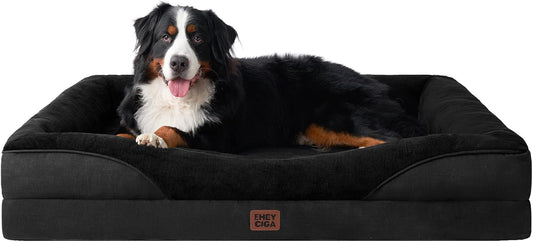 EHEYCIGA Memory Foam XXL Dog Bed for XLarge Sized, Extra Large Orthopedic Dog Sofa with Sides and Waterproof Liner, Washable Bolster Pet Couch with Removable Cover, 52x41x8 Inch, Black