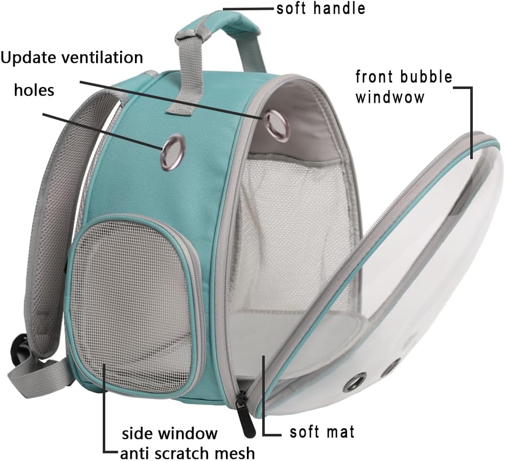 Small Animal Portable Backpack Carrier with Leather Harness and Leash Set,Space Capsule Clear Bubble Window Travel Backpack for Bearded Dragon,Guinea Pig,Rabbit,Airline Approved