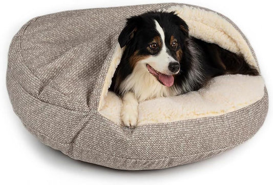 Snoozer Luxury Cozy Cave Dog Bed - Indoor Dog Bed with Cover Cave, Covered Calming Burrow for Small & Medium Sized Pets with Blanket Attached, Enclosed, Washable - Large, Merlin Linen