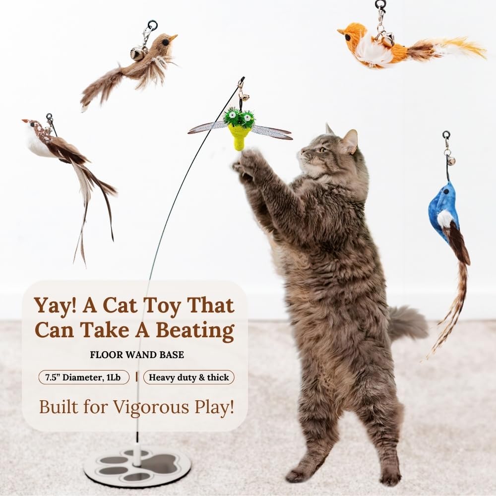 Cat Toys for Bored Indoor Adult Cats Any Surface Base Wand Stimulation Toys for Indoor Cats Cat Feather Toy Cat Feather Cat Toy Wand Juguetes para Gatos Activos Juegos para Gatos