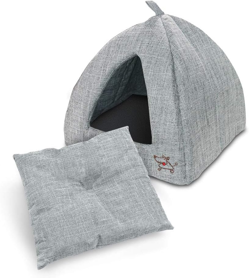 Pet Tent-Soft Bed for Dog and Cat by Best Pet Supplies - Gray Linen, 16" x 16" x H:14"