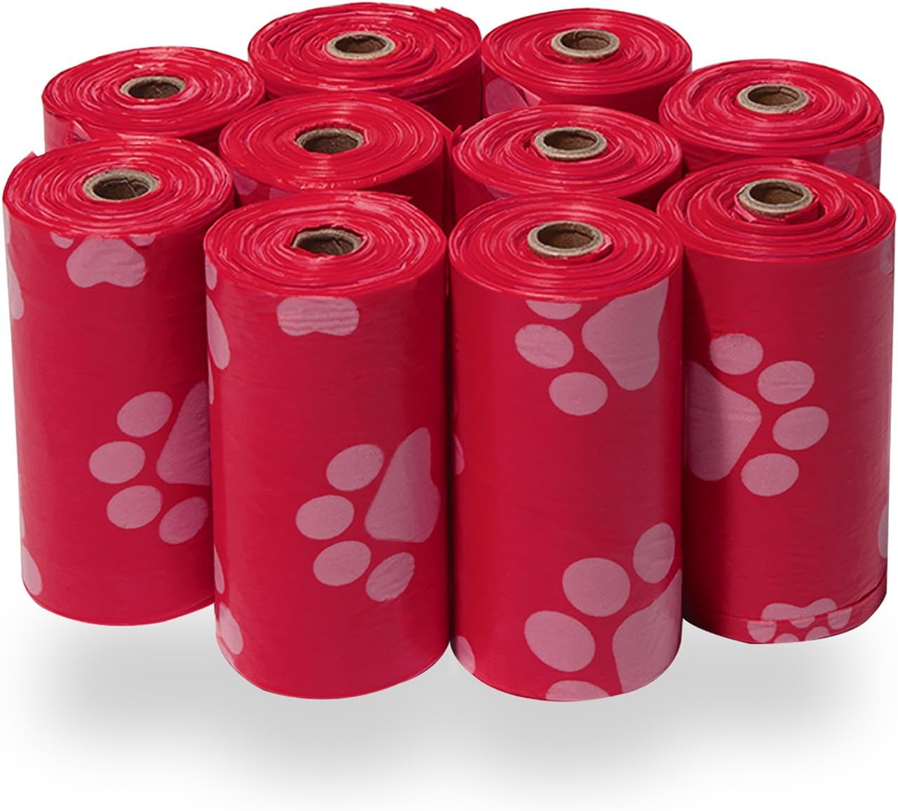 Best Pet Supplies Dog Poop Bags (150 Bags) for Waste Refuse Cleanup, Doggy Roll Replacements for Outdoor Puppy Walking and Travel, Leak Proof and Tear Resistant, Thick Plastic - Red