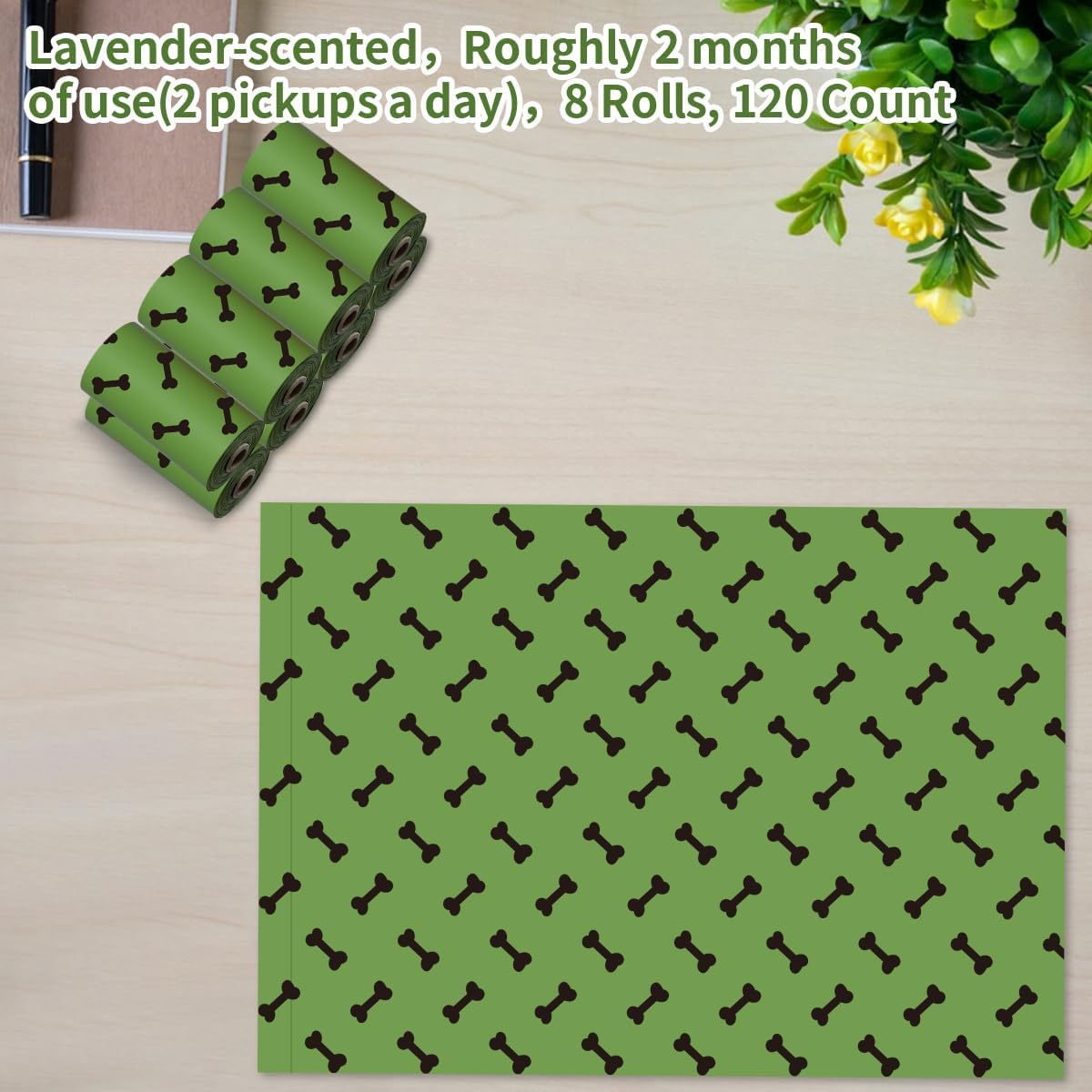 Green Dog Poo Bags Lavender scent -120 Large Biodegradable Poop Bags, Extra Thicken Strong Corn Starch Blended Compostable Leak Proof Poop Waste Bag for Dogs