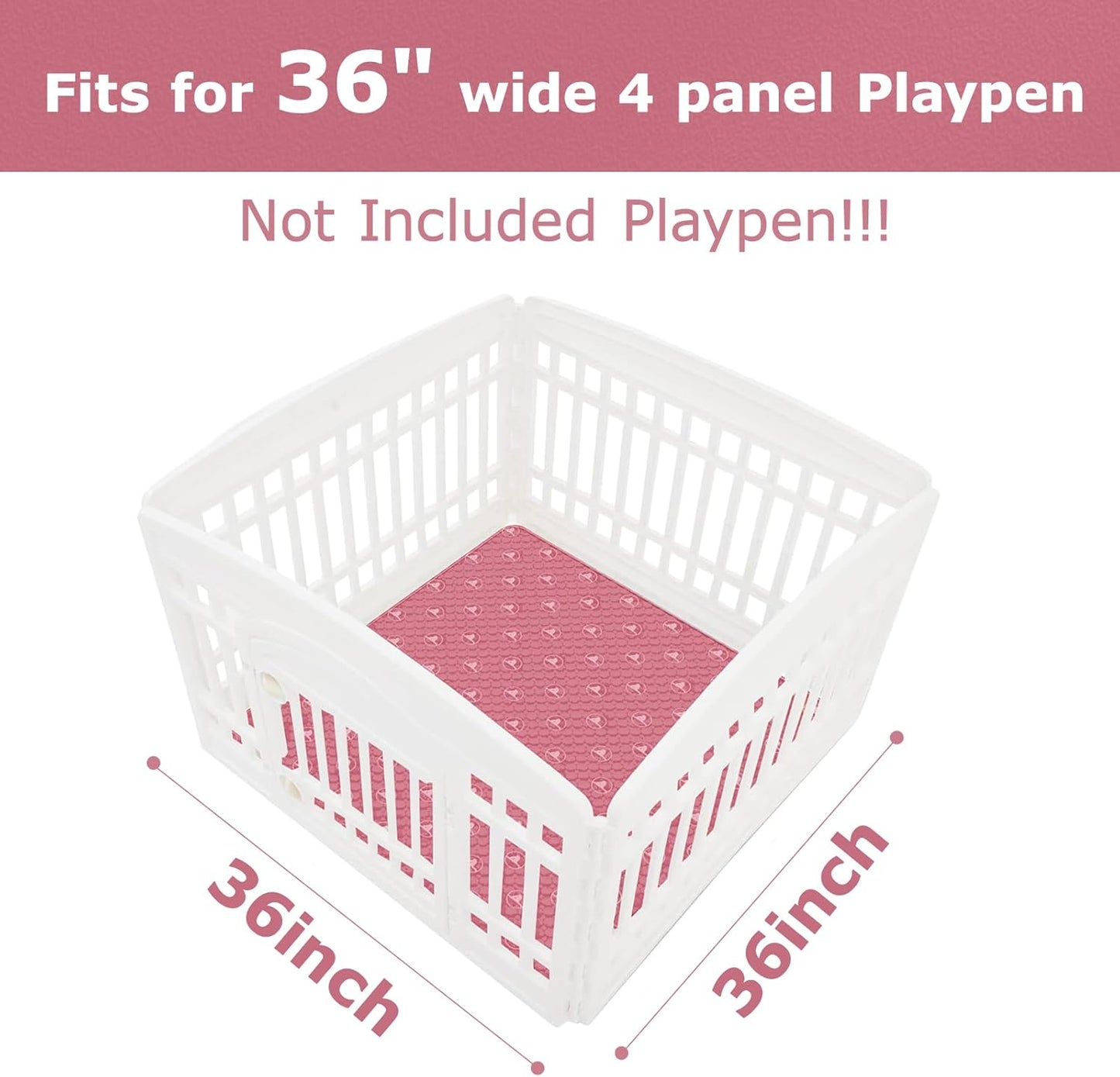 PJYuCien Washable Dog Playpen Mat, 36”x 36” Pink, Leak-Proof Reusable Puppy Pee Pads, Non-Slip Pee Mat for Whelping Pads, Crate, Potty Training, Puppy Playpen (Note: Mat Only, Playpen Not Included)