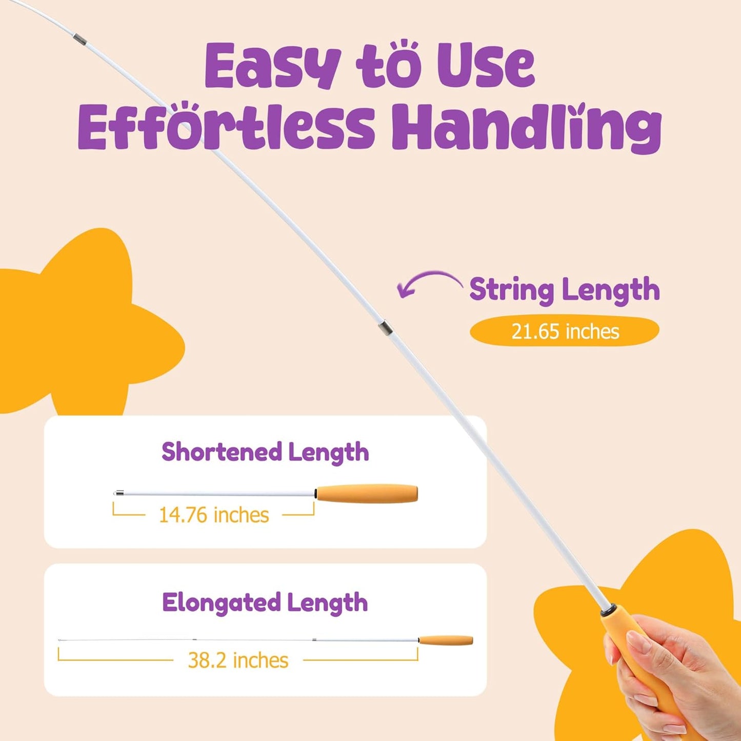 Cat Wand 38" - Retractable Cat String Toy with Spider Teaser and Refill, Perfect Interactive Toy for Indoor Cats and Kittens