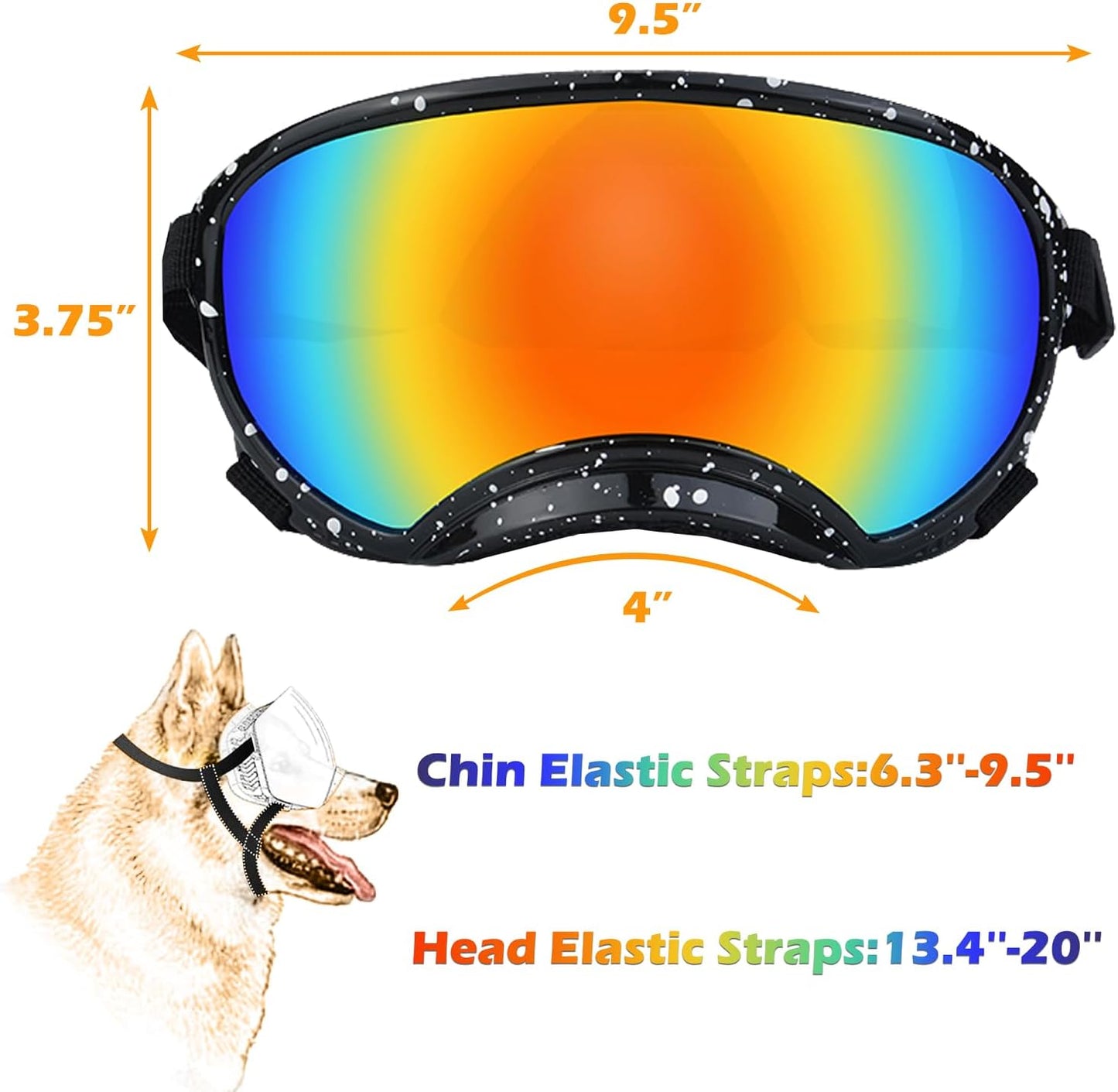 Large Dog Sunglasses with Adjustable Strap UV Protection, Winproof Dog Puppy Sunglasses, Suitable for Medium-Large Dog Pet Glasses, Dogs Eyes Protection，Soft Dog Goggles