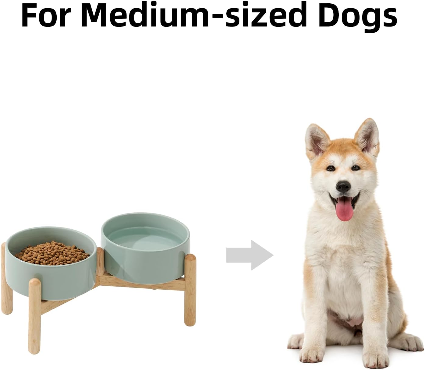Ceramic 6.1inch Raised Dog Bowl with Stand for Small and Medium Breed Dog Dish Pet Food and Water Bowl (Double Bowl with Stand - Light Green, 28oz)