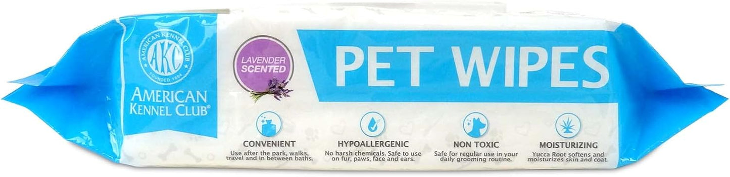 AKC Dog Wipes for Cleansing & Deodorizing Great for Face, Ears, Paws, Body, & Butt - Lavender Scented - 100pk