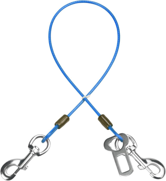 Dog Seat Belt Harness for Car,2pcs Dog Seatbelt of Coated Wire Leash Safety Restraint,No Chew Tether Cable Vehicle Dogs Accessories,Double Clips & Latch (Blue, 24 inch/60 CM)