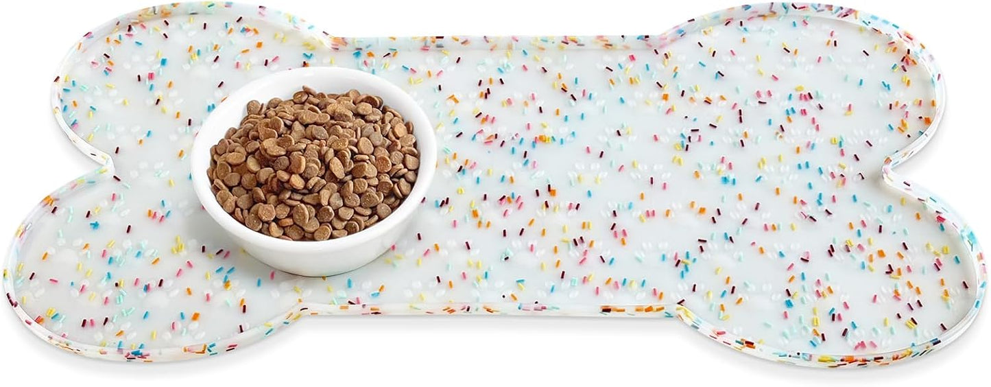 Dog Food Mat Anti-Slip Silicone Dog Bowl Mat Thicker Pet Placemat Waterproof Cat Feeder Pad with Raised Edge Puppy Kitten Feeding Mats Suitable Small Medium-Sized Dogs Cats Eating Tray