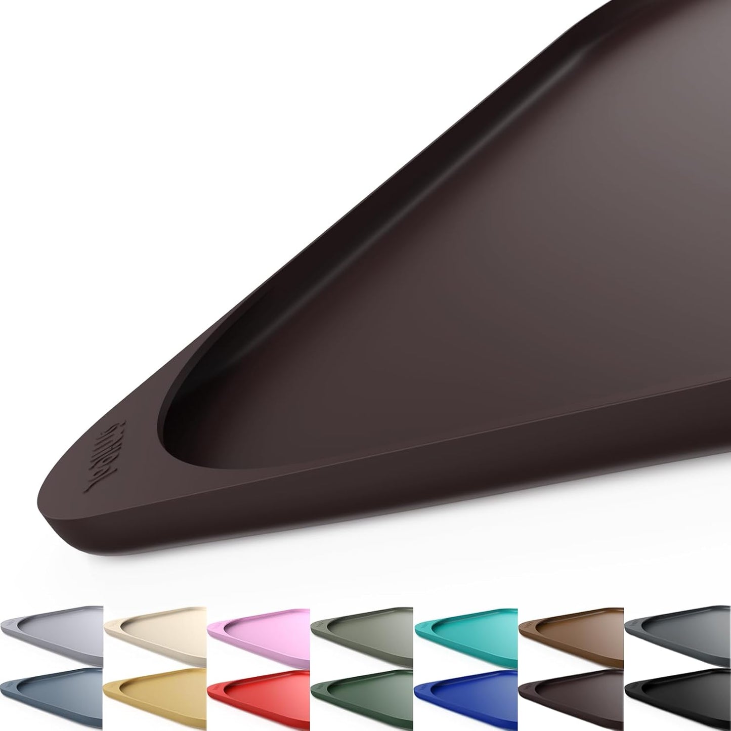 Silicone Pet Feeding Mat with Raised Edge & Residue Collection Pocket for Food and Water, Dog Bowl Mats, Cat Bowls Placemat with High Lip for Floor Waterproof, 24 x 16 x 0.8 Dark Brown