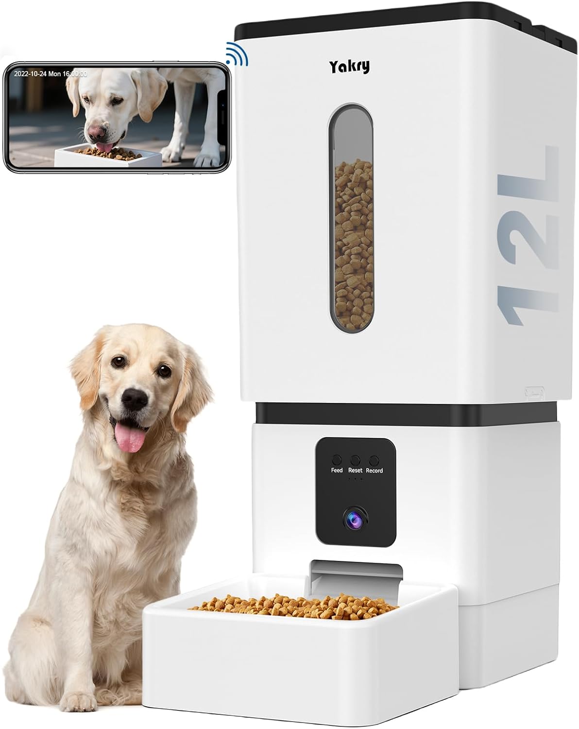Automatic Dog Feeder Large Breed with Camera - 12L/50 Cups 5G WiFi App Control Dog Food Dispenser, Easy Setup, HD 1080P Video with Night Vision by Yakry