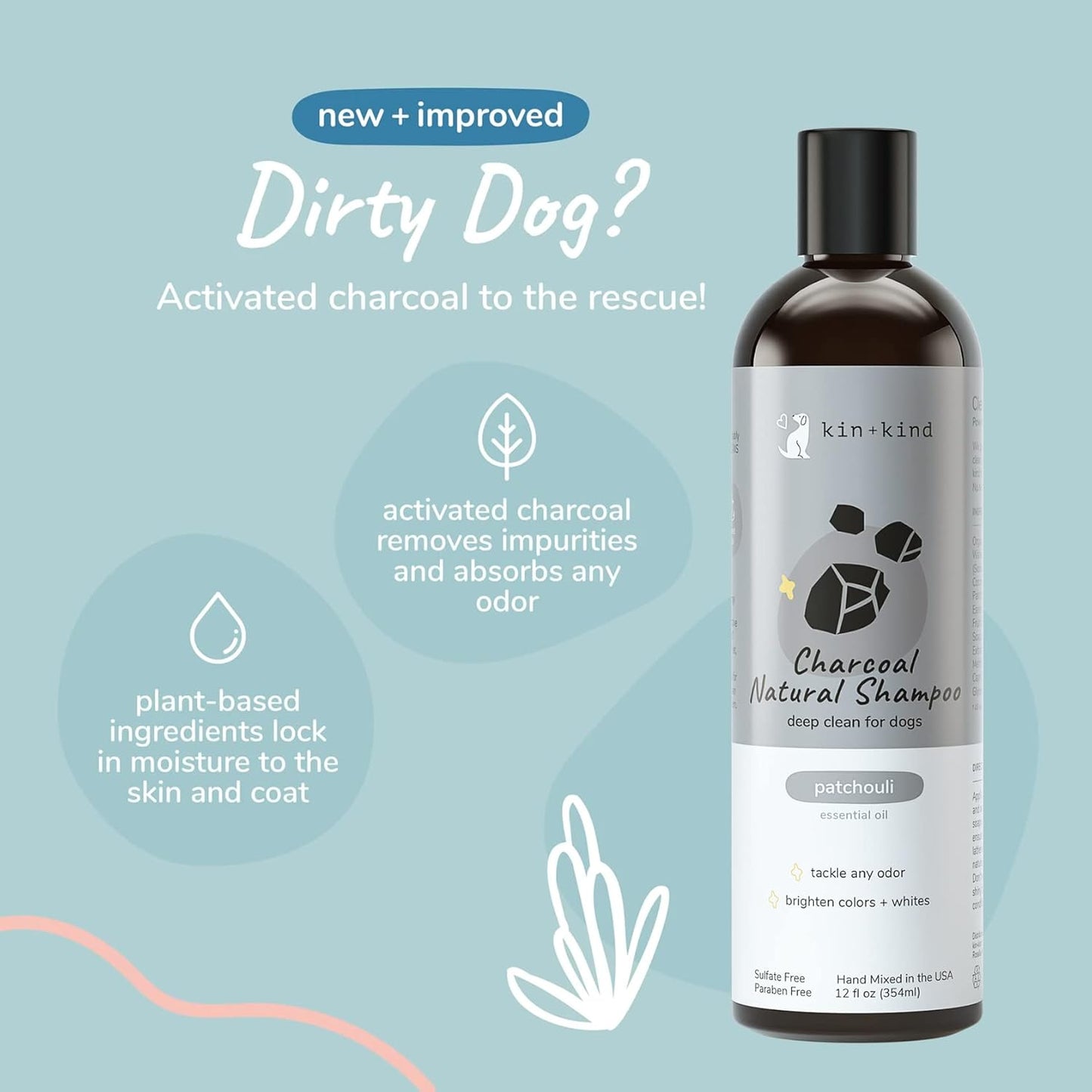 kin+kind Natural Cat & Dog Shampoo and Conditioner Set - Gentle Pet Supplies for Dogs and Cats - Shea Moisture Shampoo and Conditioner with Activated Charcoal & Moisturizing Shea Butter - Made in USA