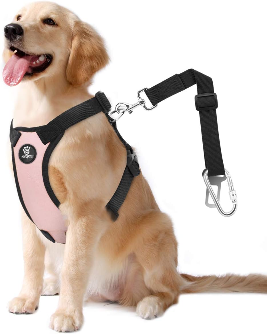Dog Seat Belt, Safety Vest Dog Car Harness with Adjustable Buckle Dog Seat Belt for Vehicle Nylon Pet Safety Seat Belts Heavy Duty(XL, Pink)