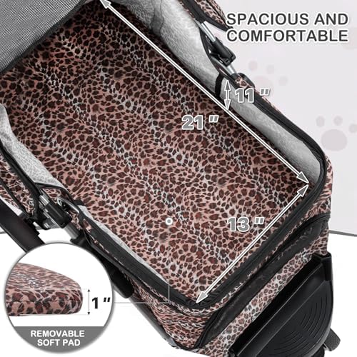 MoNiBloom Pet Stroller for Small/Medium Dogs and Cats, Leopard Print - Image 4