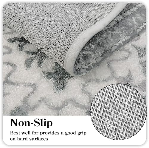Uphome Boho Vintage Bathroom Rug Runner Gray Non-Slip Soft Long Bath Mat - Image 3