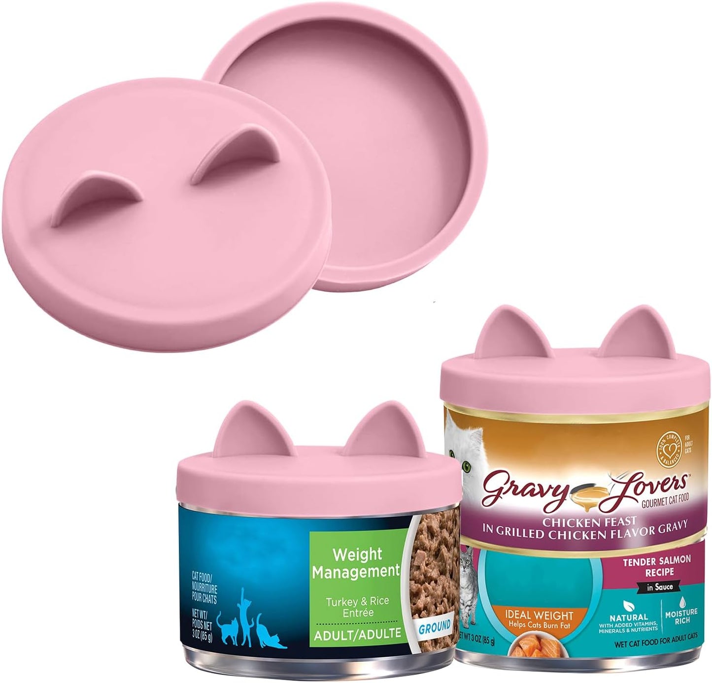 OHMO 2 Pack Cat Food Can Lids, Small Size (3 oz) Silicone Pet Food Can Lids Covers for 3 oz Cat Food Cans, Pink