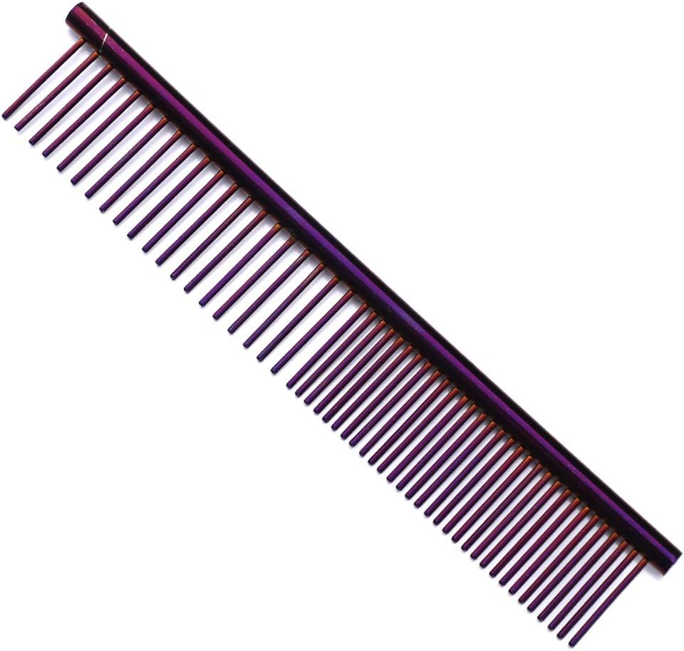 ZoCr Stainless Steel Pet Comb for Dogs Cats, Pet Grooming Comb with Different Spaced Rounded Teeth (Purple)