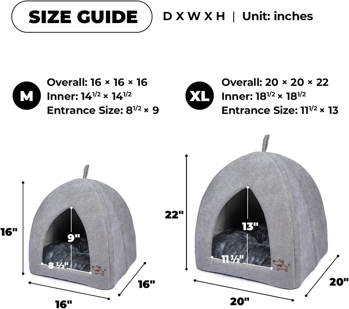Best Pet Supplies Pet Tent-Soft Bed for Dog and Cat by - Gray, 16" x 16" x H:16"