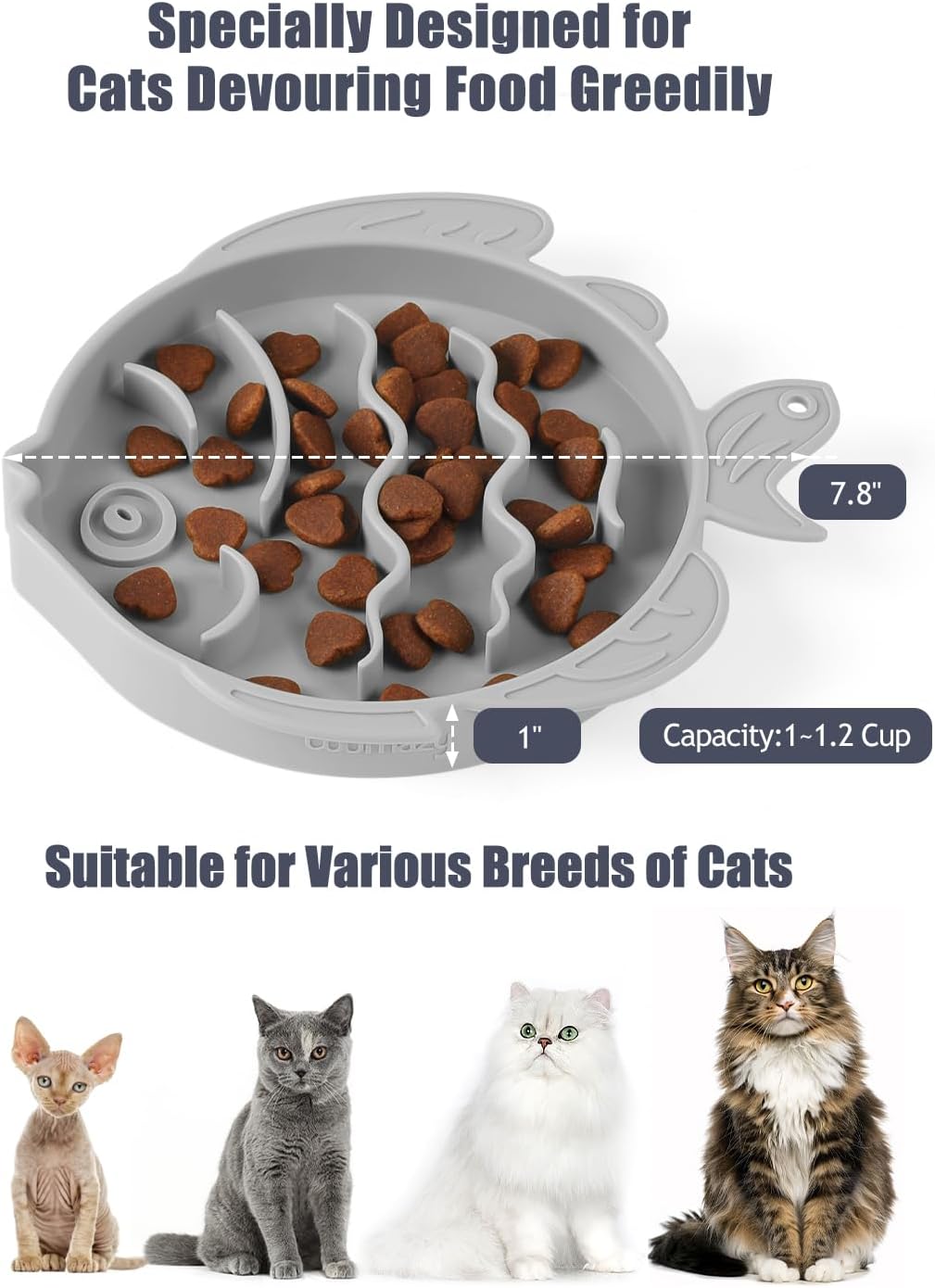 Coomazy 2-in-1 Silicone Slow Feeder Dog Cat Bowls, Interactive Puzzle Toy for Pets Dry/Wet Food Training, Keeps Dogs Cats Busy, Prevents Puppy Kitty Overeating (Smoky Gray, 1.2 Cup)