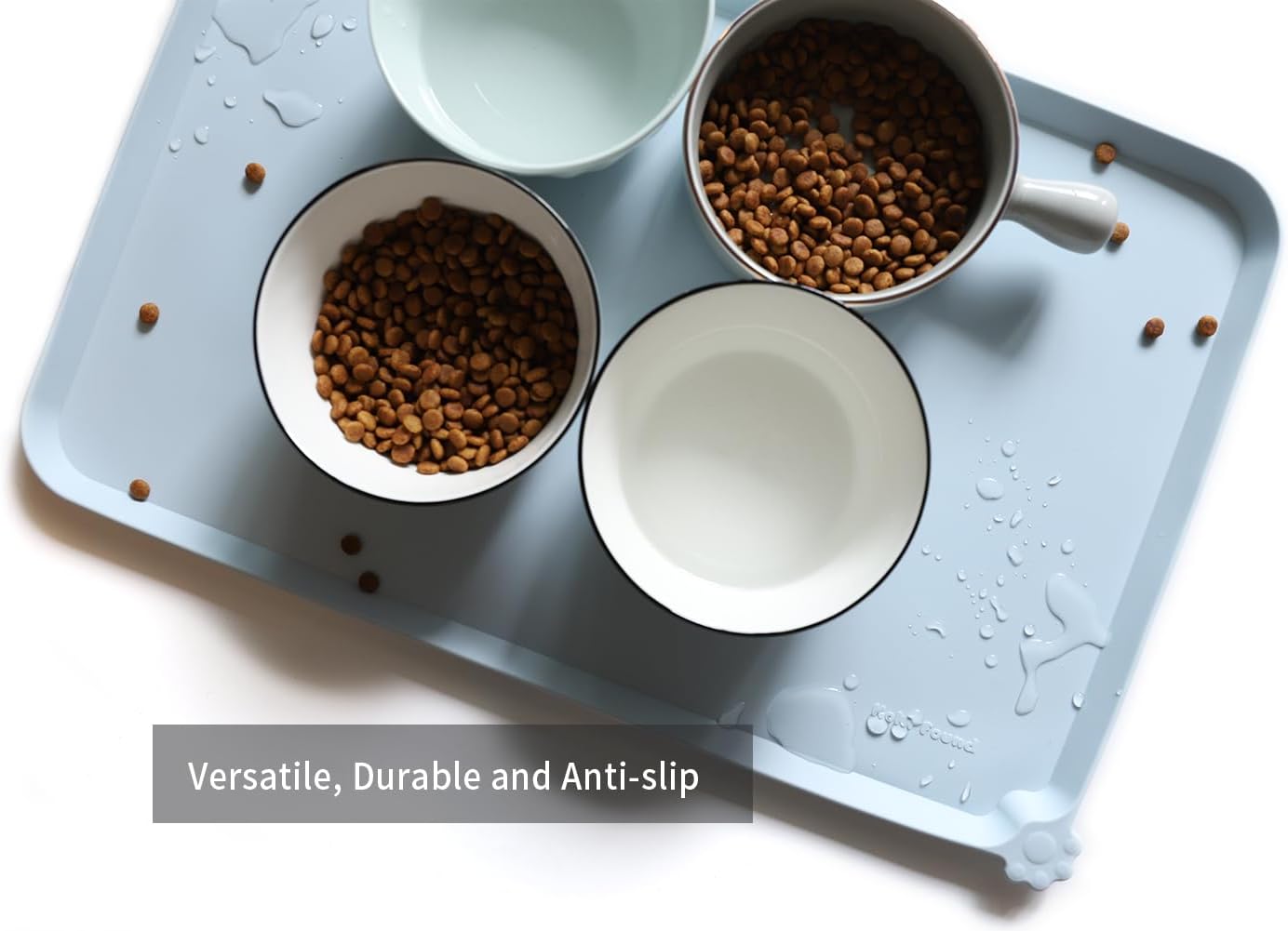 Hoki Found L Silicone Non Slip Pet Dog Cat Bowl Mats - Placemat - Feeding Mat - Waterproof - For Carpet - Frost