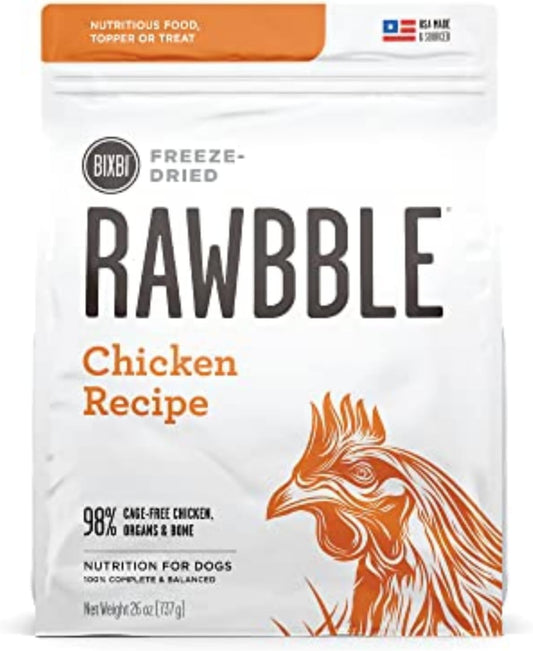 BIXBI Rawbble Freeze Dried Dog Food, Chicken Recipe, 26 oz - 98% Meat and Organs, No Fillers - Pantry-Friendly Raw Dog Food for Meal, Treat or Food Topper - USA Made in Small Batches