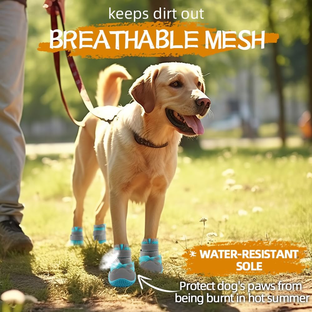 Dog Shoes for Large Dogs, Medium Dog Boots & Paw Protectors for Hardwood Floors, Outdoor Dog Booties for Hot Pavement Winter Snow Hiking, Breathable Dog Shoes with Reflective Strips Size 3