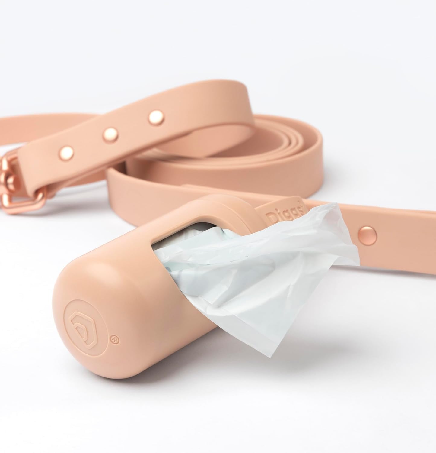 DIGGS Dog Poop Bag Dispenser for Leash - Premium Dog Waste Bag Holder with Easy One-Hand Dispensing (Blush)