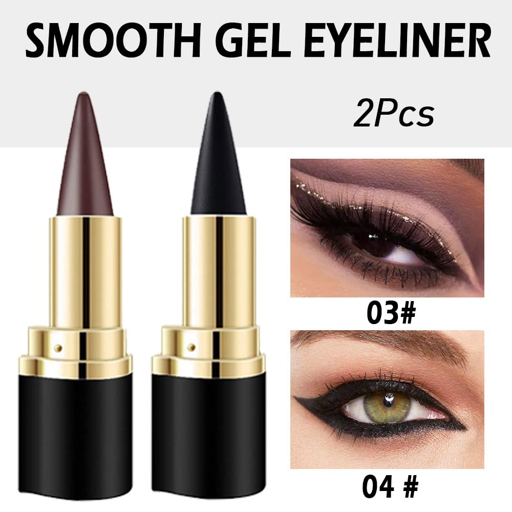 evpct 2Pcs Black Brown Long Wear Gel Eyeliner Pencils for Eye Black Face Paint, Goth Halloween Makeup Kit, Eye Liner Waterproof Smudge Proof, Cream Coal Brown Eyeliner Lipstick Set, delineador de ojos