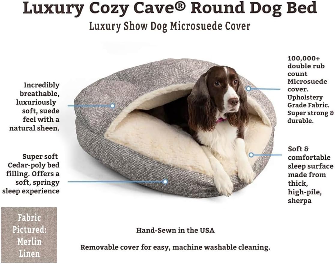 Snoozer Luxury Microsuede Cozy Cave Pet Bed, Show Dog Collection, Small, Merlin Linen